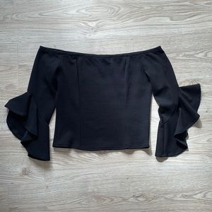 Black Bell Sleeve Strapless Top
